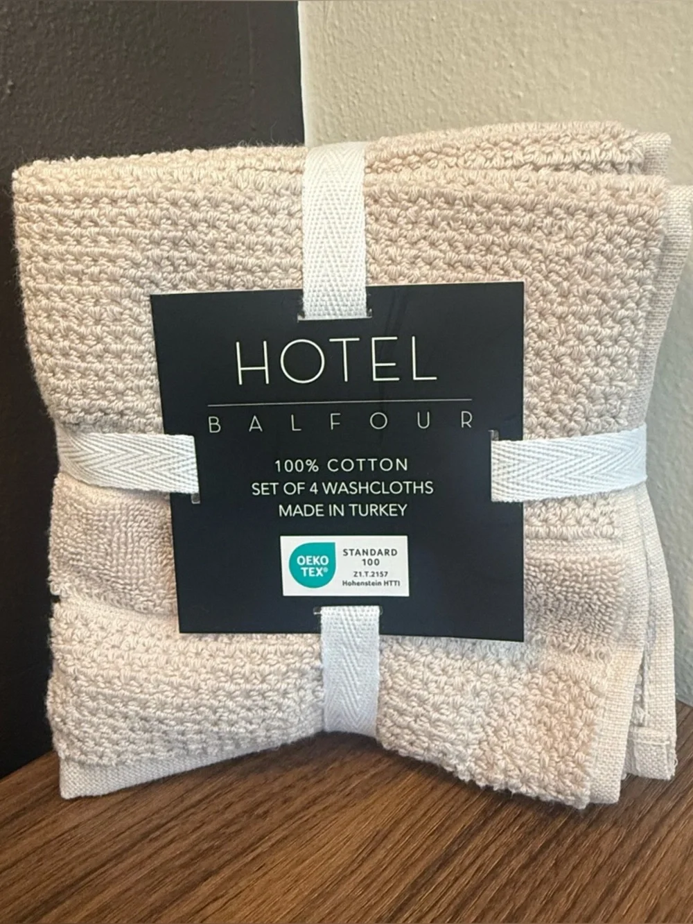 Hotel Balfour 100% Turkish Cotton Washcloths - Set of 4 in Beige